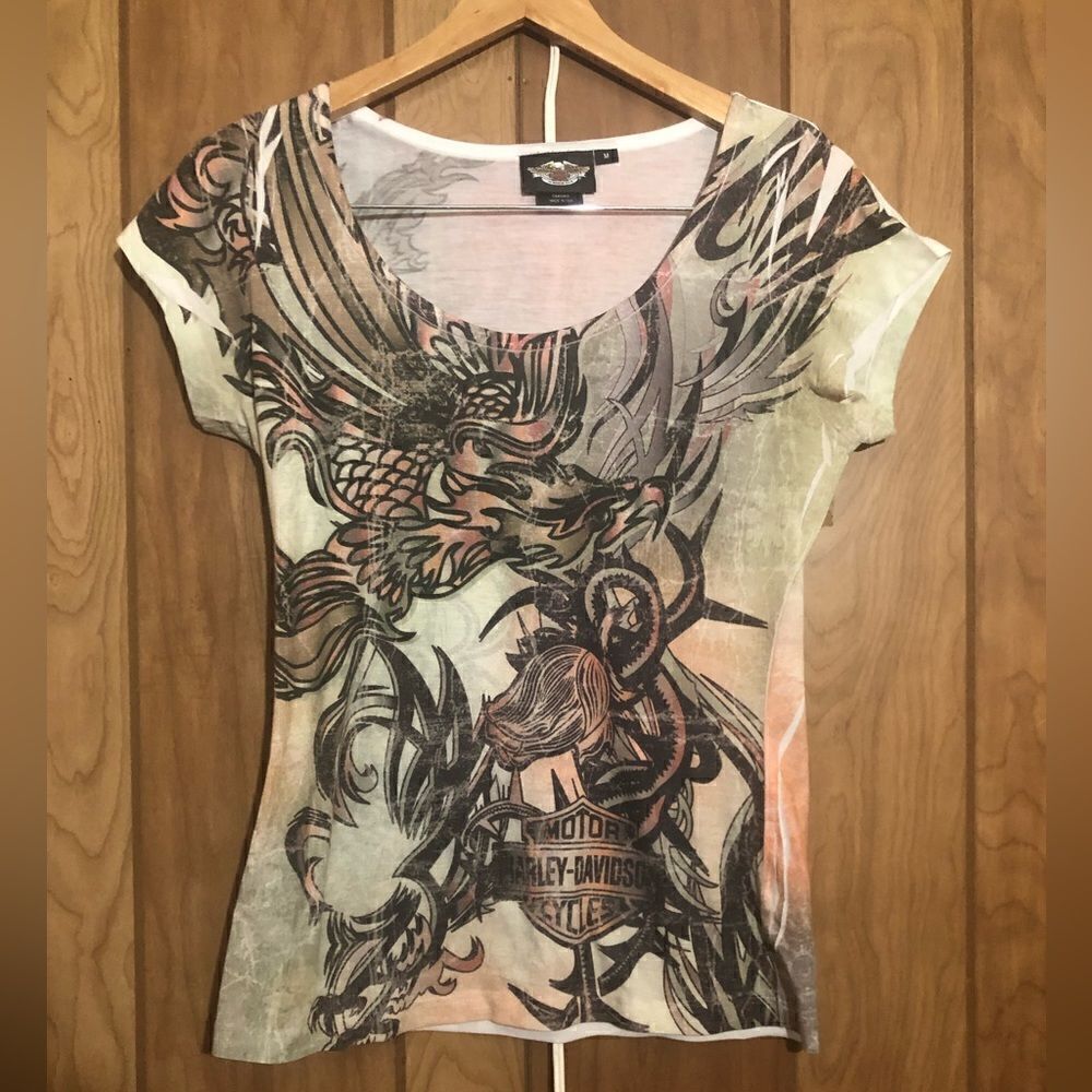Harley-Davidson womens medium tshirt. Phoenix with Rose pattern